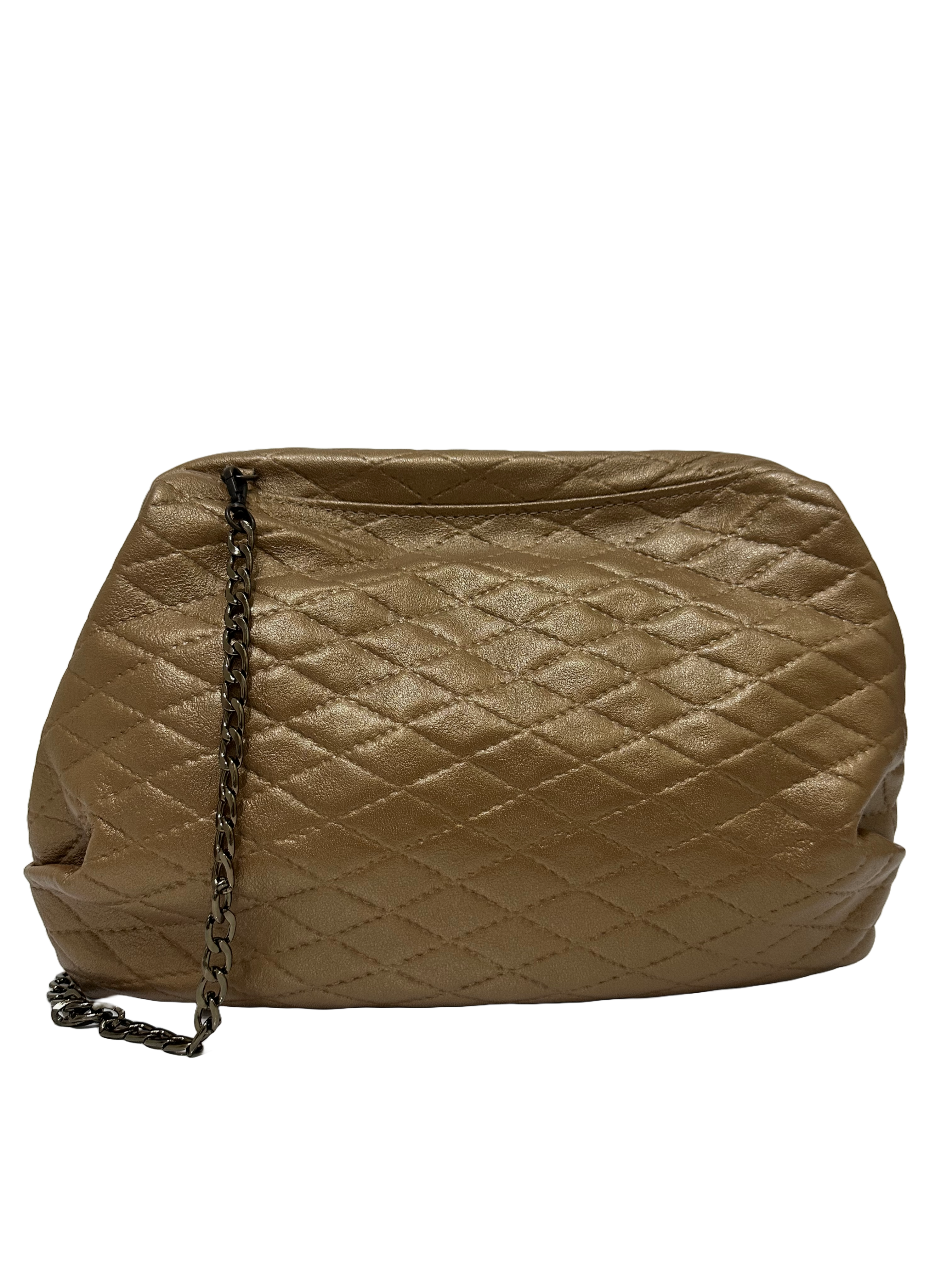 Borsa artigianale a spalla e tracolla in tessuto trapuntata di colore e di colore marrone chiaro. Modello Bibian di Nany Magenis