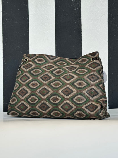 Borsa artigianale a spalla e tracolla in vera pelle con fantasia geometrica. Modello Ismi di Nany Magenis