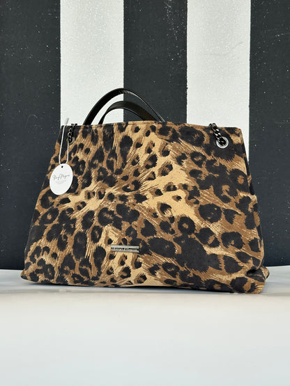 Borsa artigianale a spalla e tracolla in vera pelle con fantasia animalier leopardata. Modello Ismi di Nany Magenis