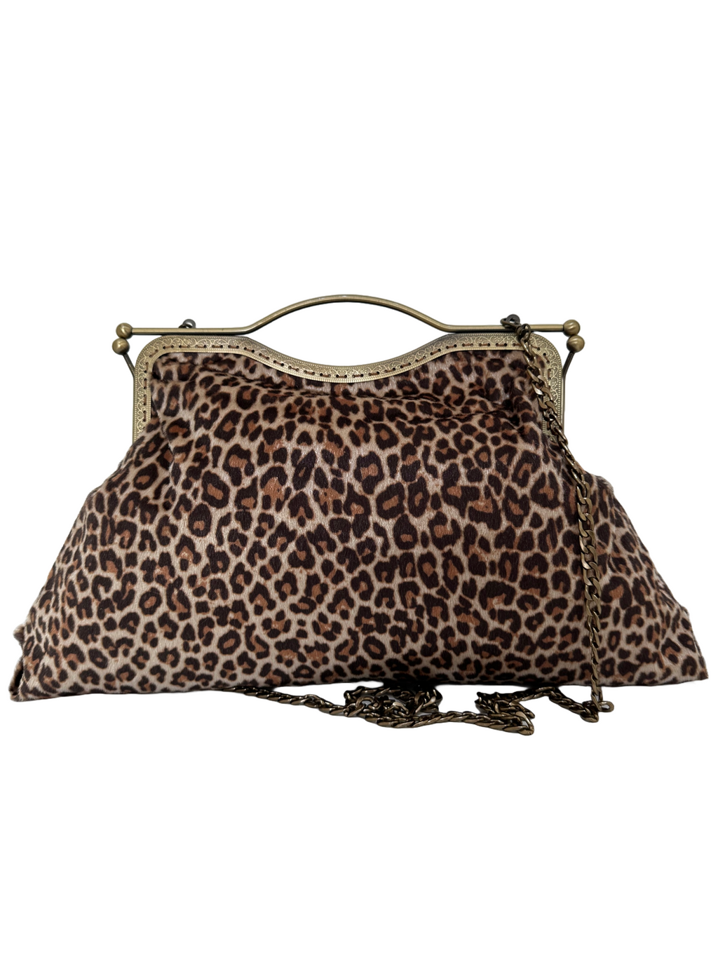 Borsa artigianale a tracolla ed a mano in tessuto con fantasia animalier leopardata. Modello Retrò di Nany Magenis