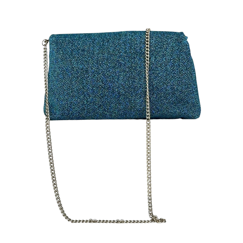 Borsa Artigianale Amada in tessuto glitter blu turchese con catena regolabile di Nany Magenis