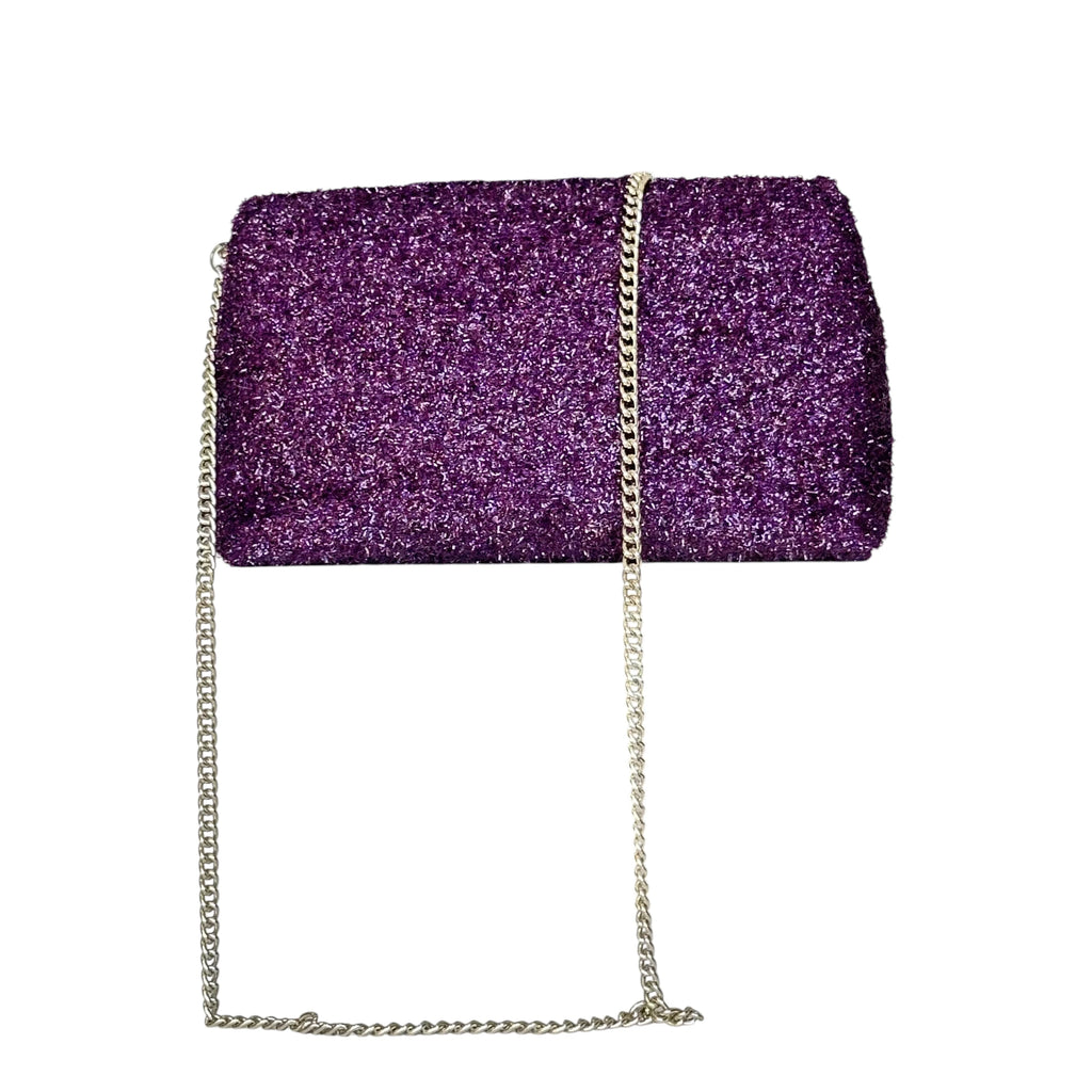 Borsa Artigianale Amada in tessuto glitter glitter viola con catena regolabile di Nany Magenis