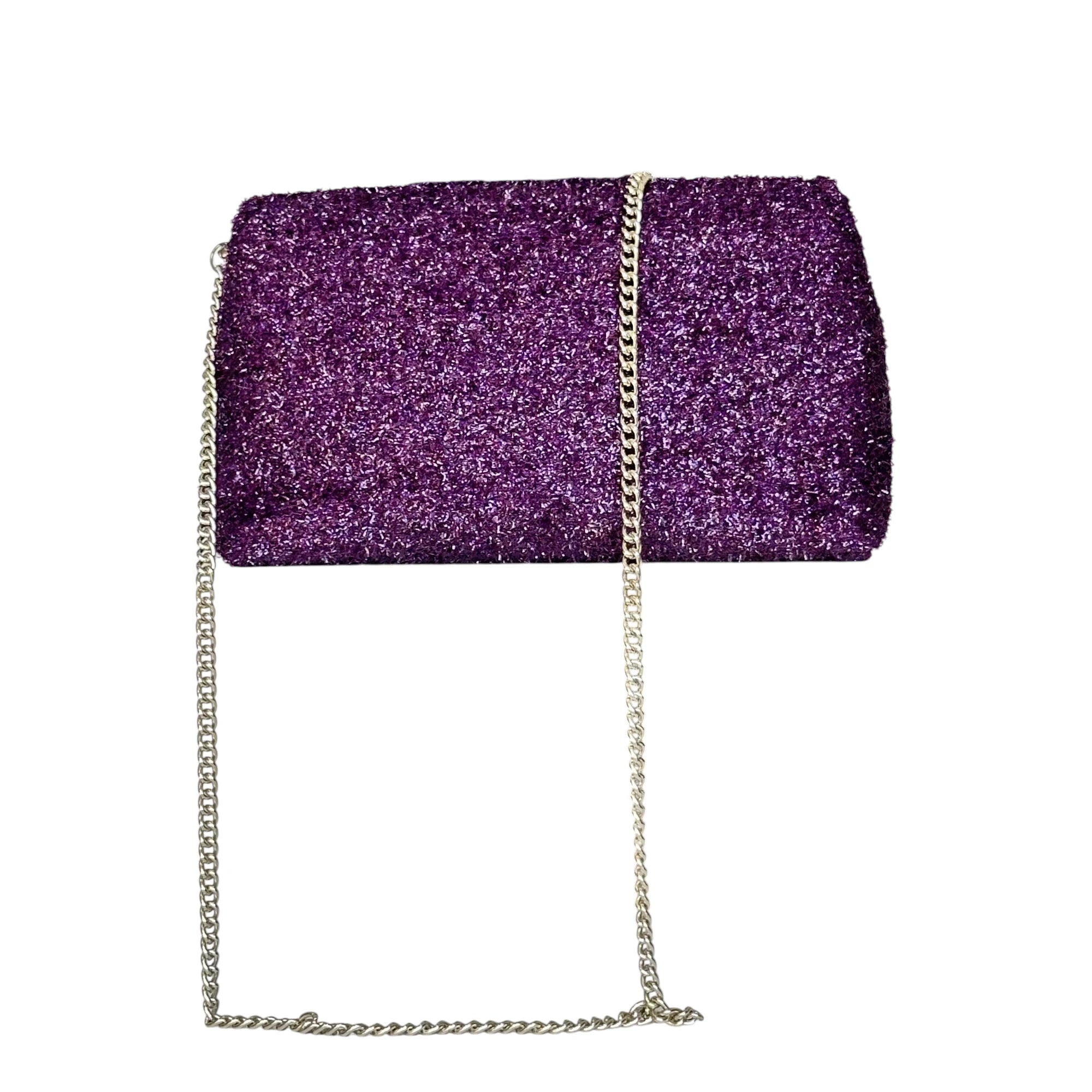 Borsa Artigianale Amada in tessuto glitter glitter viola con catena regolabile di Nany Magenis