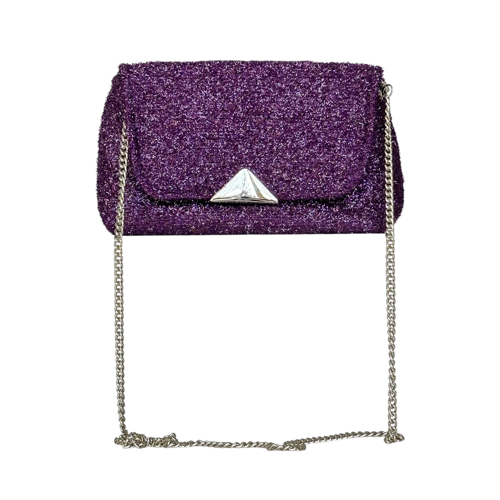 Borsa Artigianale Amada in tessuto glitter viola a tracolla e a spalla di Nany Magenis