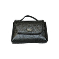 Borsa Artigianale Amada in pelle lucida effetto crackle nero con manico di Nany Magenis