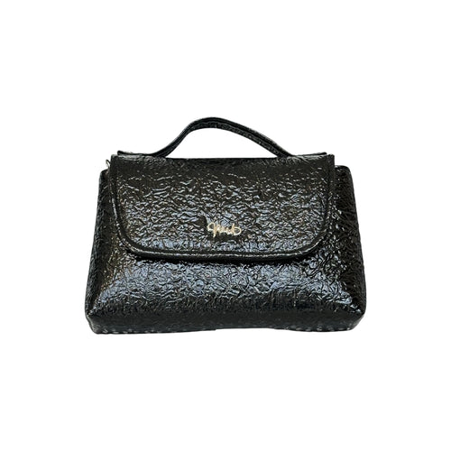 Borsa Artigianale Amada in pelle lucida effetto crackle nero con manico di Nany Magenis