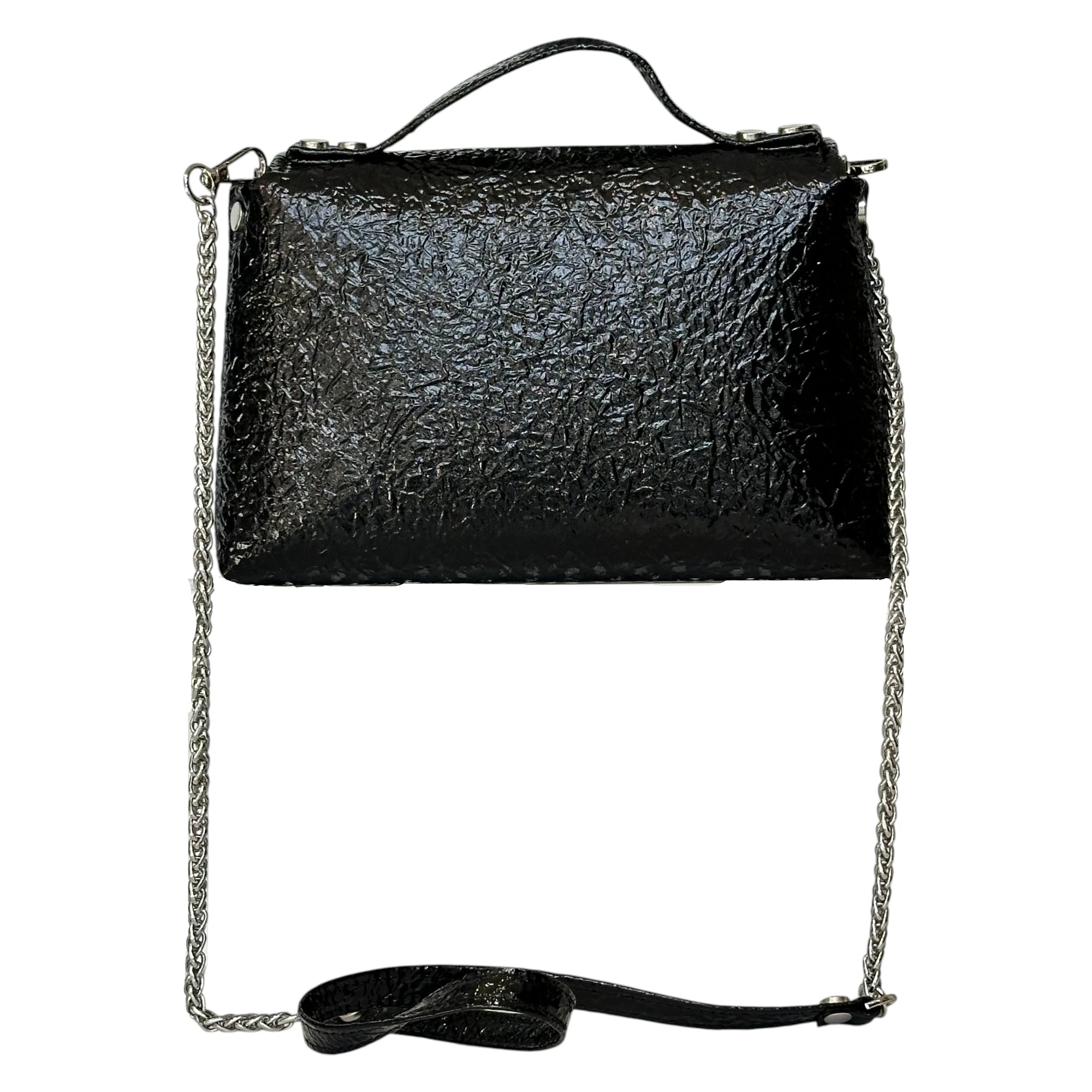 Borsa Artigianale Amada in pelle effetto crackle black con catena regolabile di Nany Magenis