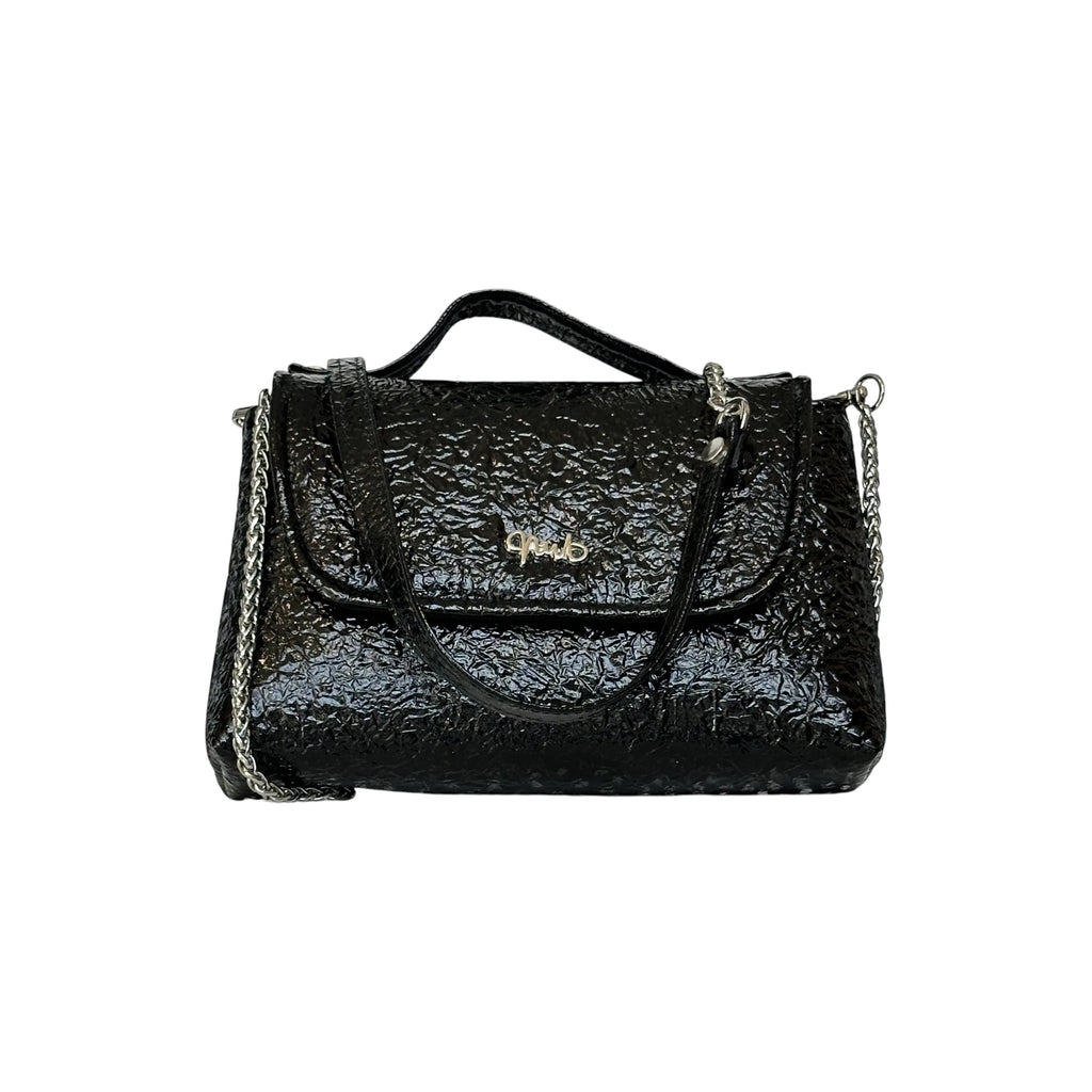 Borsa Artigianale Amada in pelle effetto crackle black a tracolla e a spalla di Nany Magenis
