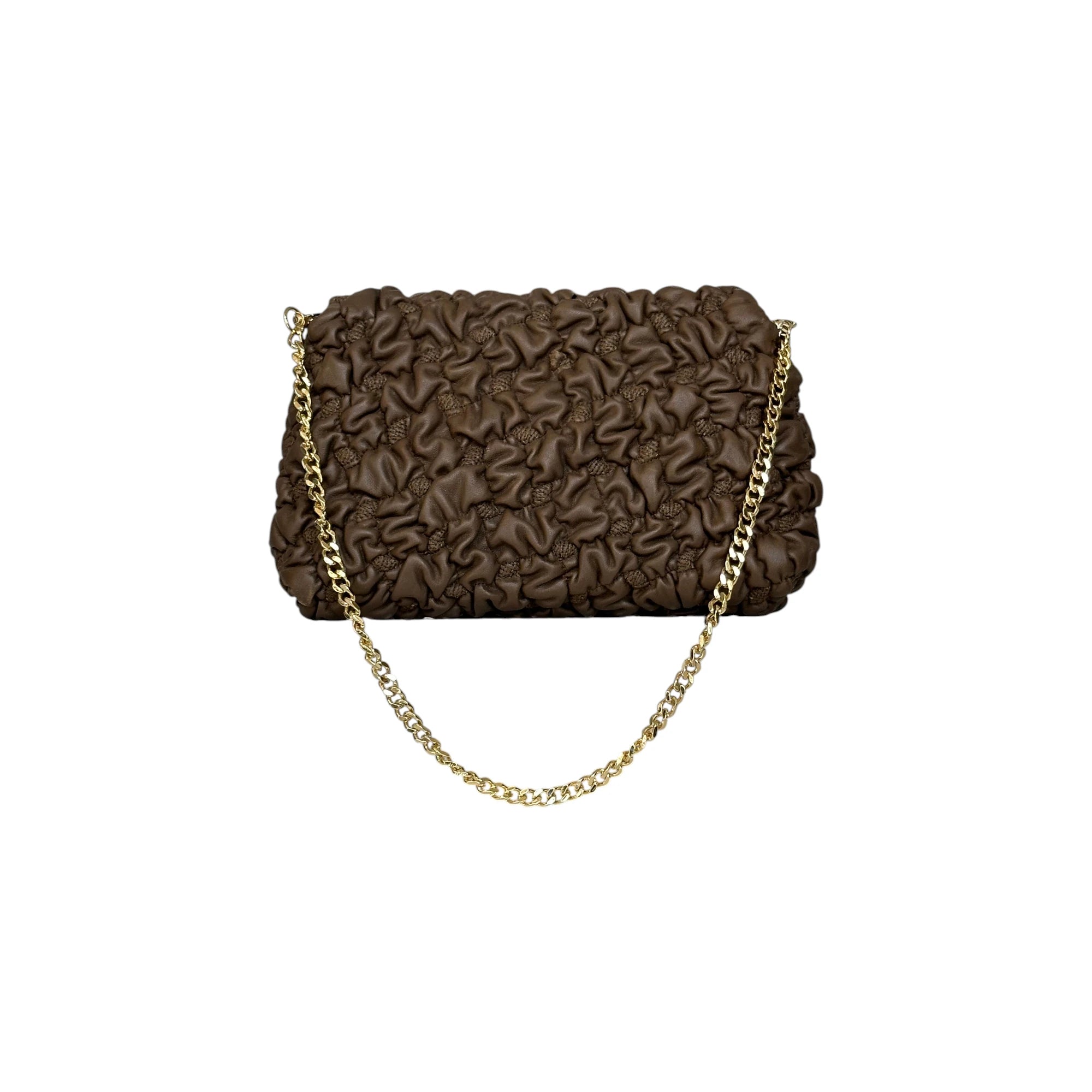 Borsa Artigianale Amada in pelle arrricciata color marrone con catena regolabile di Nany Magenis