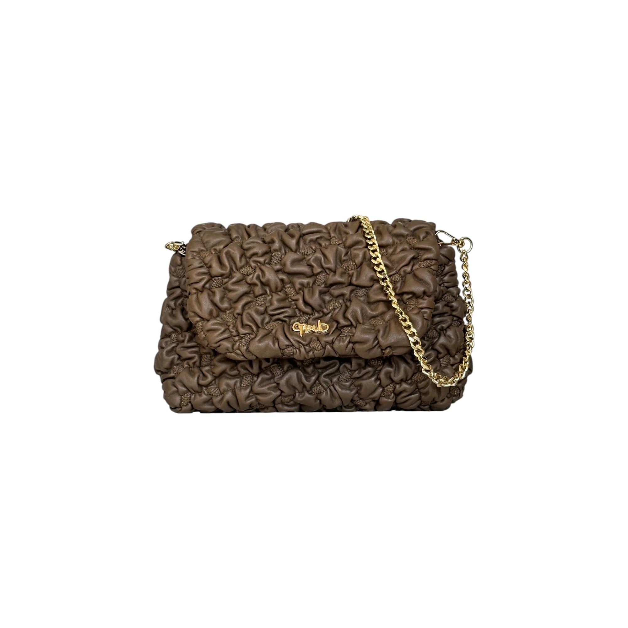 Borsa Artigianale Amada in pelle arricciata color ciocciolato a tracolla e a spalla di Nany Magenis