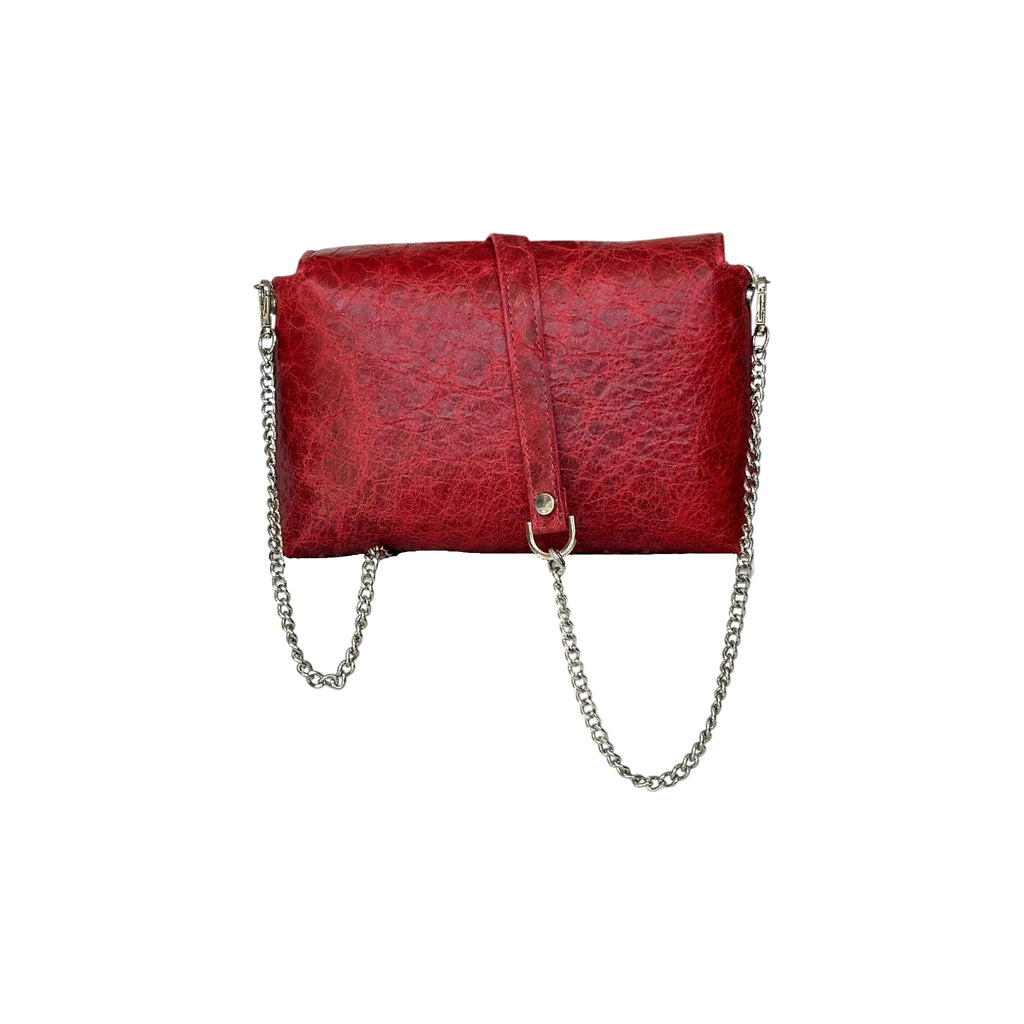 Borsa Artigianale Amada in pelle di colore rosso rubino con catena regolabile di Nany Magenis