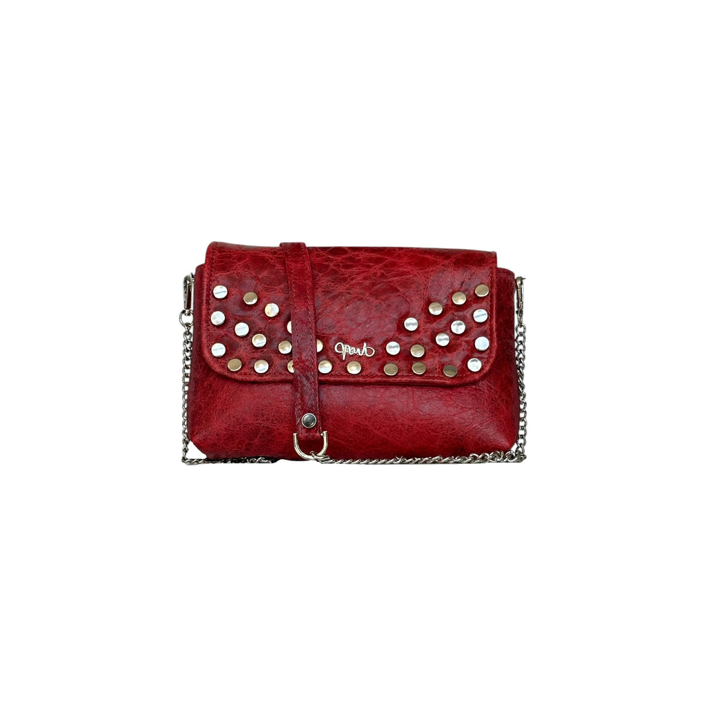 Borsa Artigianale Amada in vera pelle rosso rubino a tracolla e a spalla di Nany Magenis