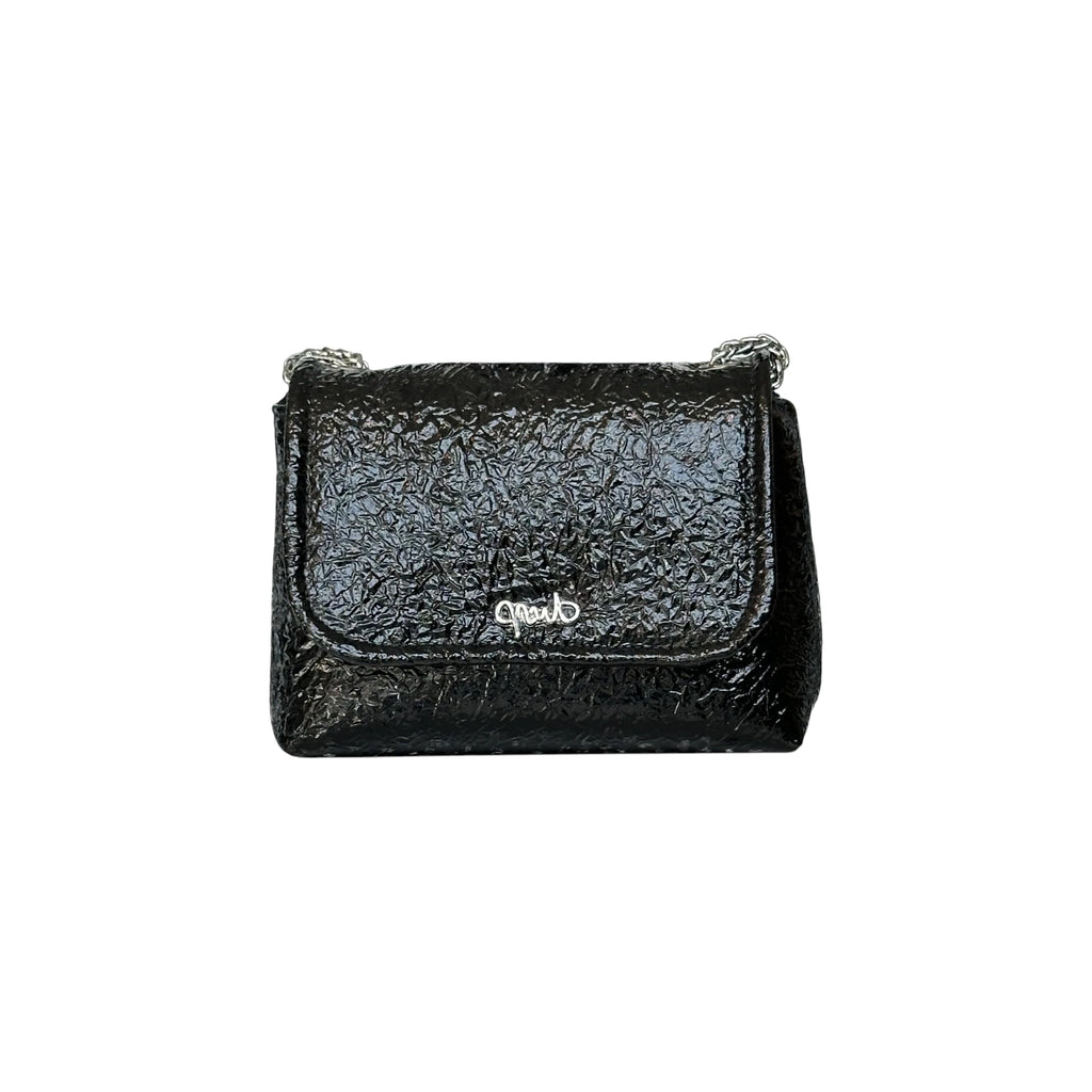 Borsa Artigianale Amada in pelle lucida effetto crackle black di Nany Magenis