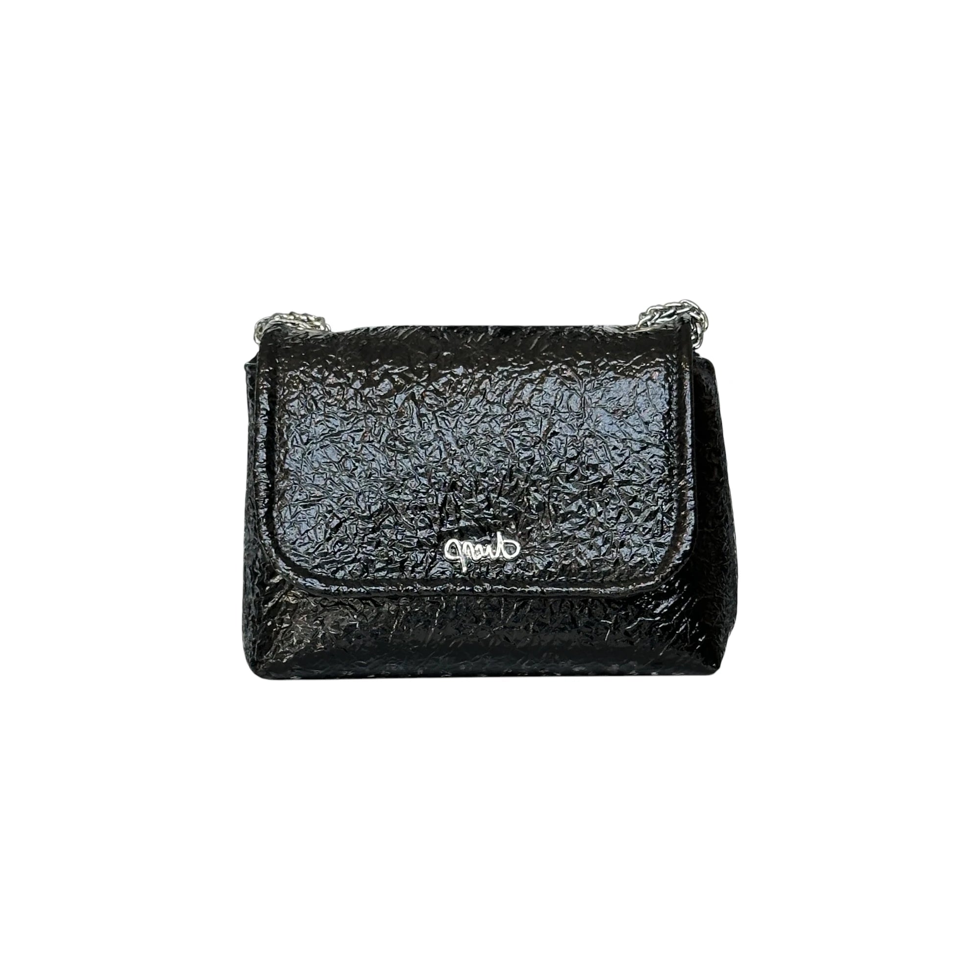 Borsa Artigianale Amada in pelle lucida effetto crackle black di Nany Magenis