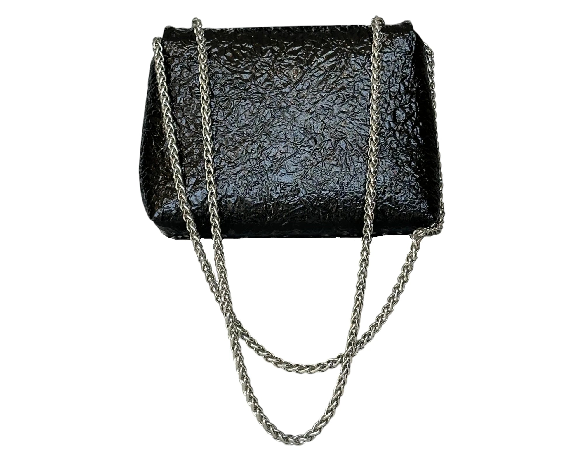 Borsa Artigianale Amada in pelle ludica effetto crackle black con catena regolabile di Nany Magenis