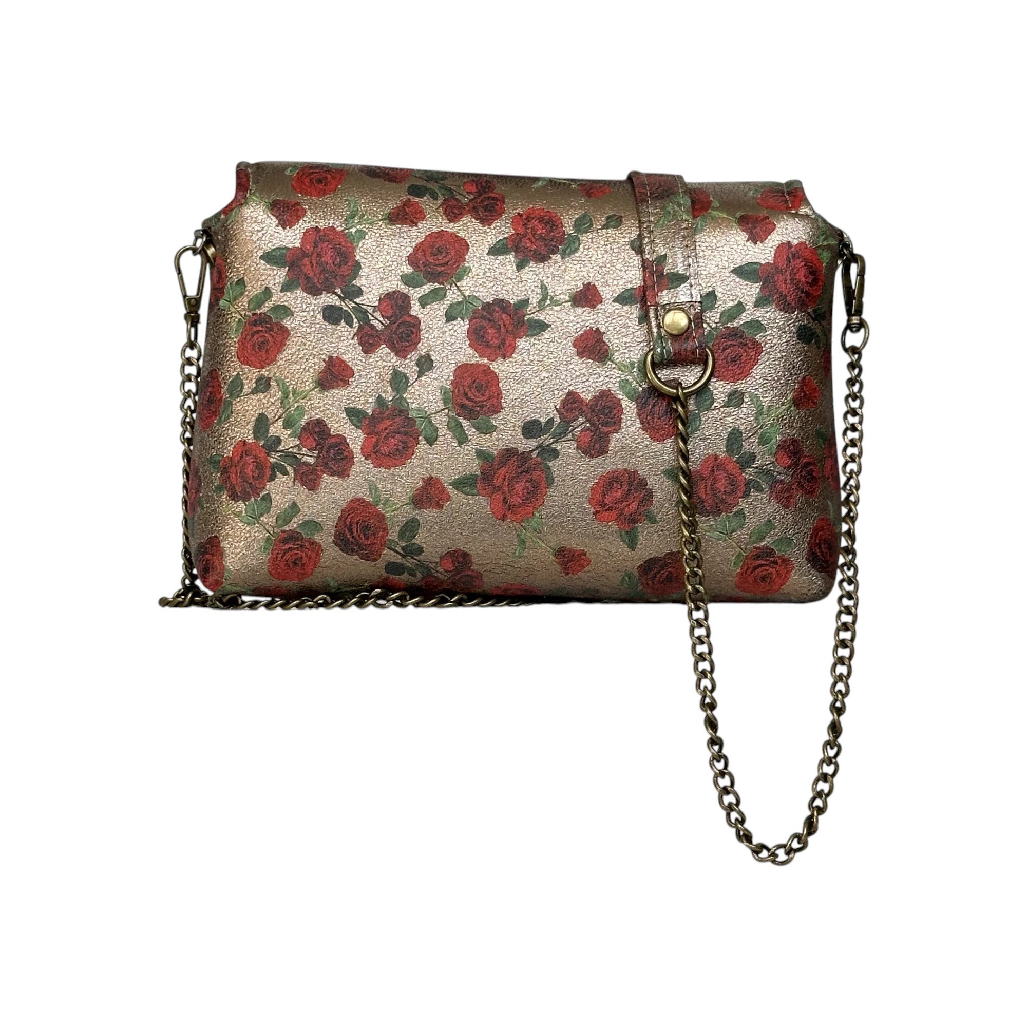 Borsa artigianale a spalla e tracolla in pelle con pattern fiori di colore chiaro. Modello Amada di Nany Magenis