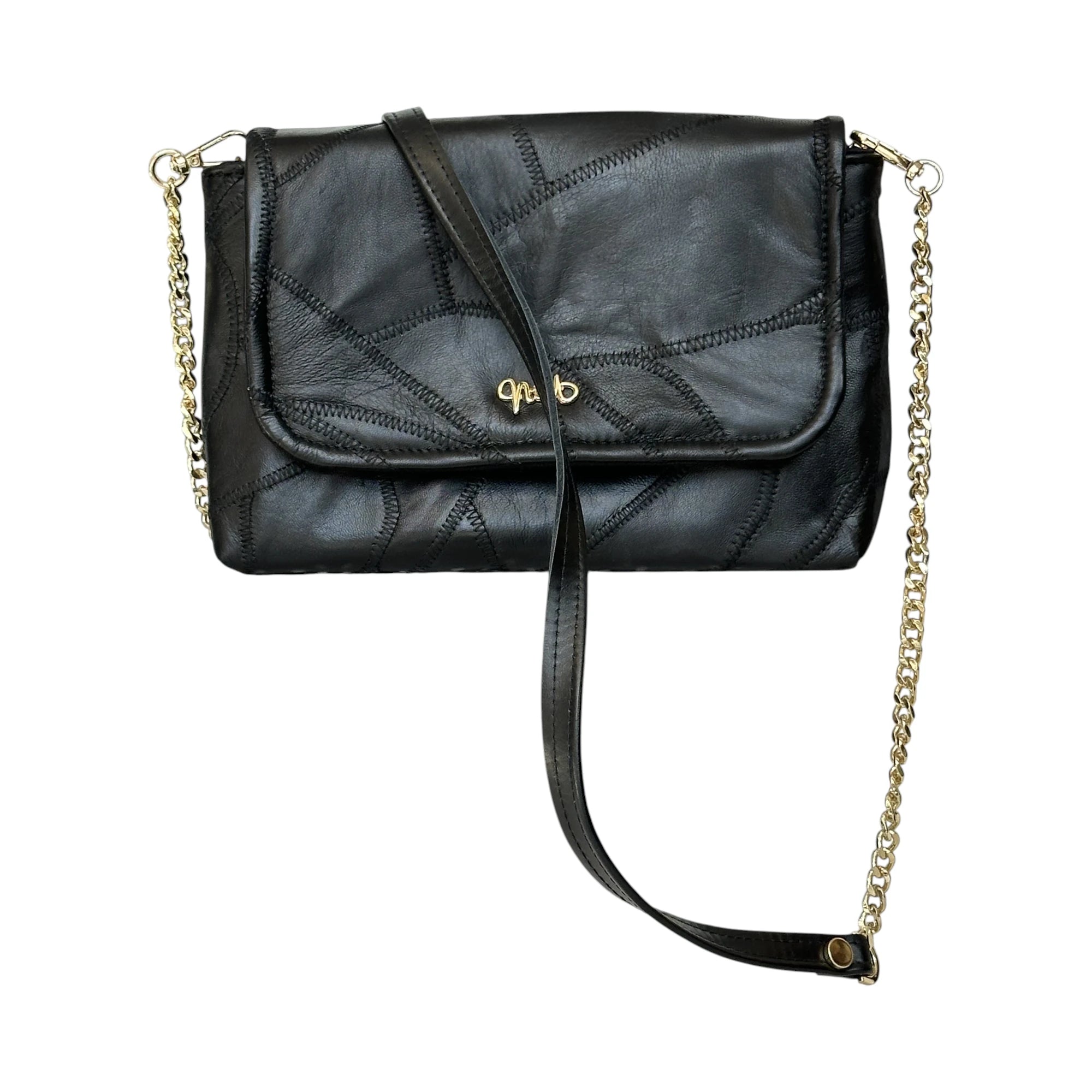 Borsa Artigianale Amada in pelle motivo patchwork nero a tracolla e a spalla di Nany Magenis