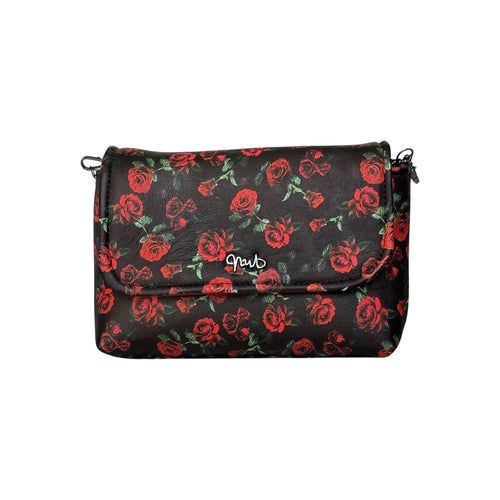 Borsa artigianale a spalla e tracolla in pelle con fantasia a fiori scura. Modello Amada di Nany Magenis