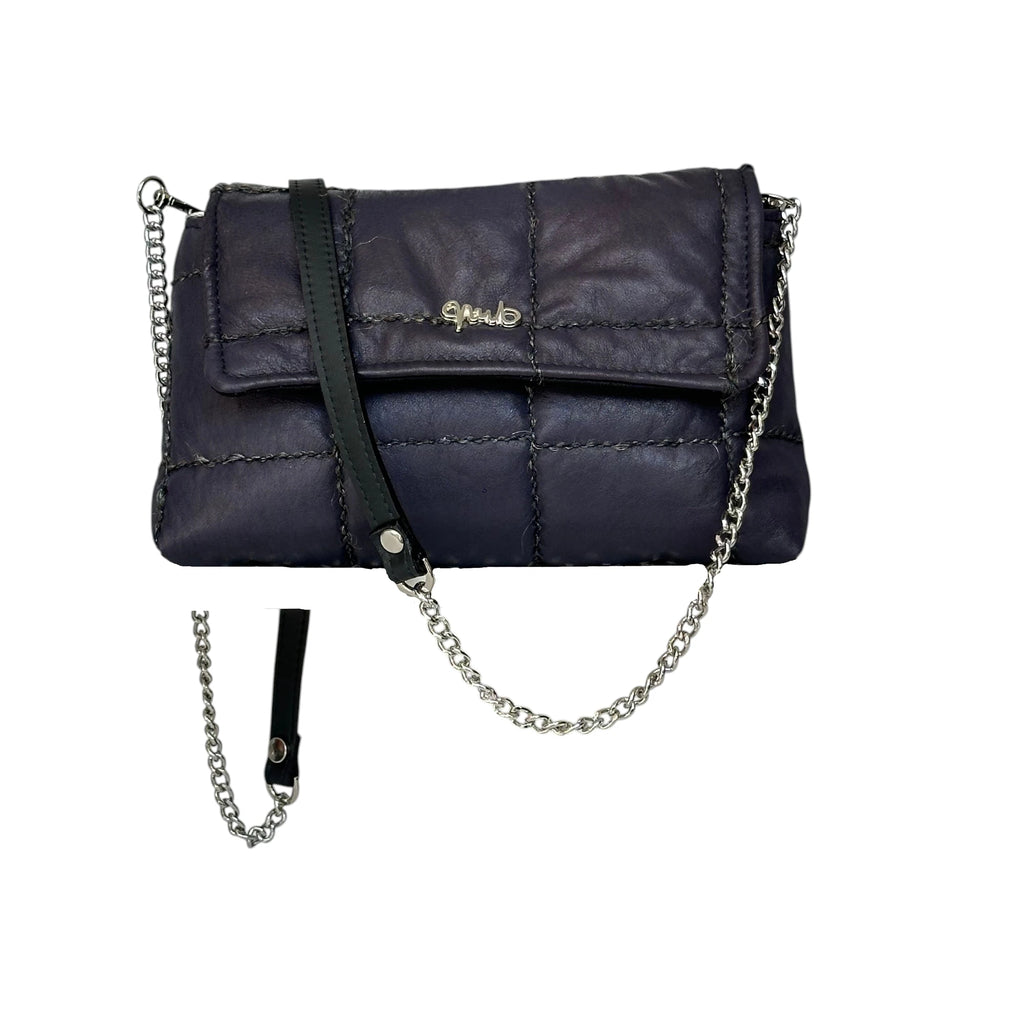 Borsa Artigianale Amada in pelle trapuntata blu scuro a tracolla e a spalla di Nany Magenis