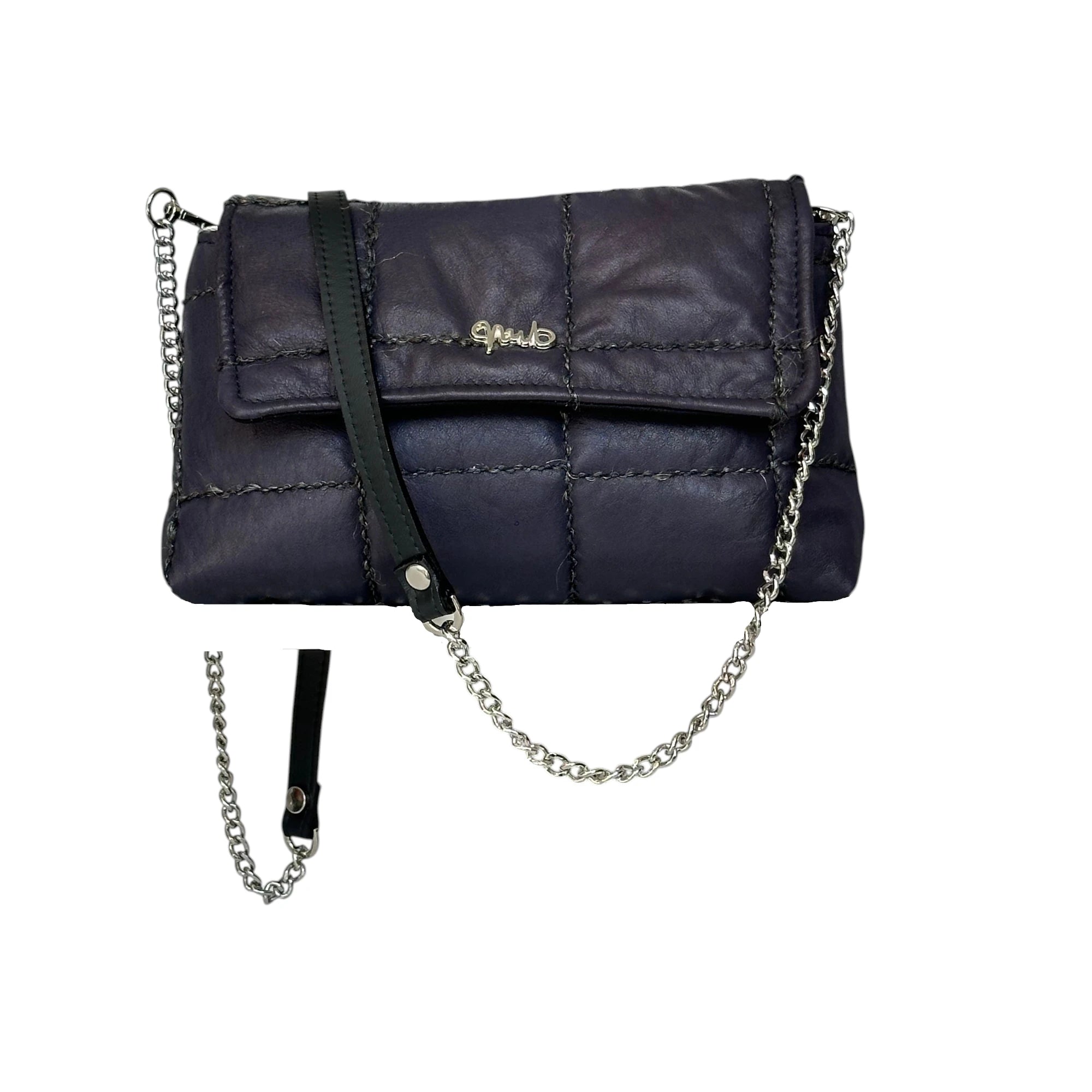 Borsa Artigianale Amada in pelle trapuntata blu scuro a tracolla e a spalla di Nany Magenis