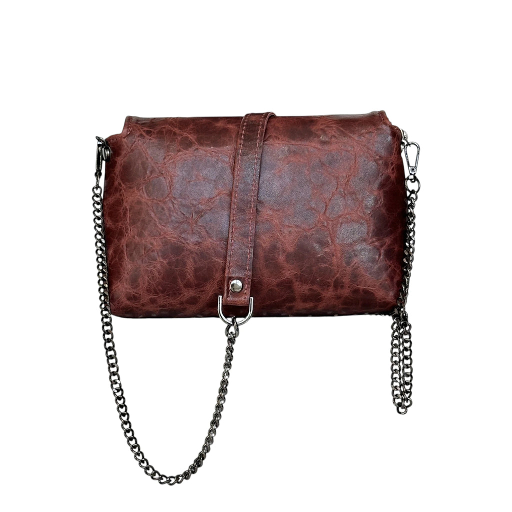 Borsa Artigianale Amada in pelle vintage cuoio con catena regolabile di Nany Magenis