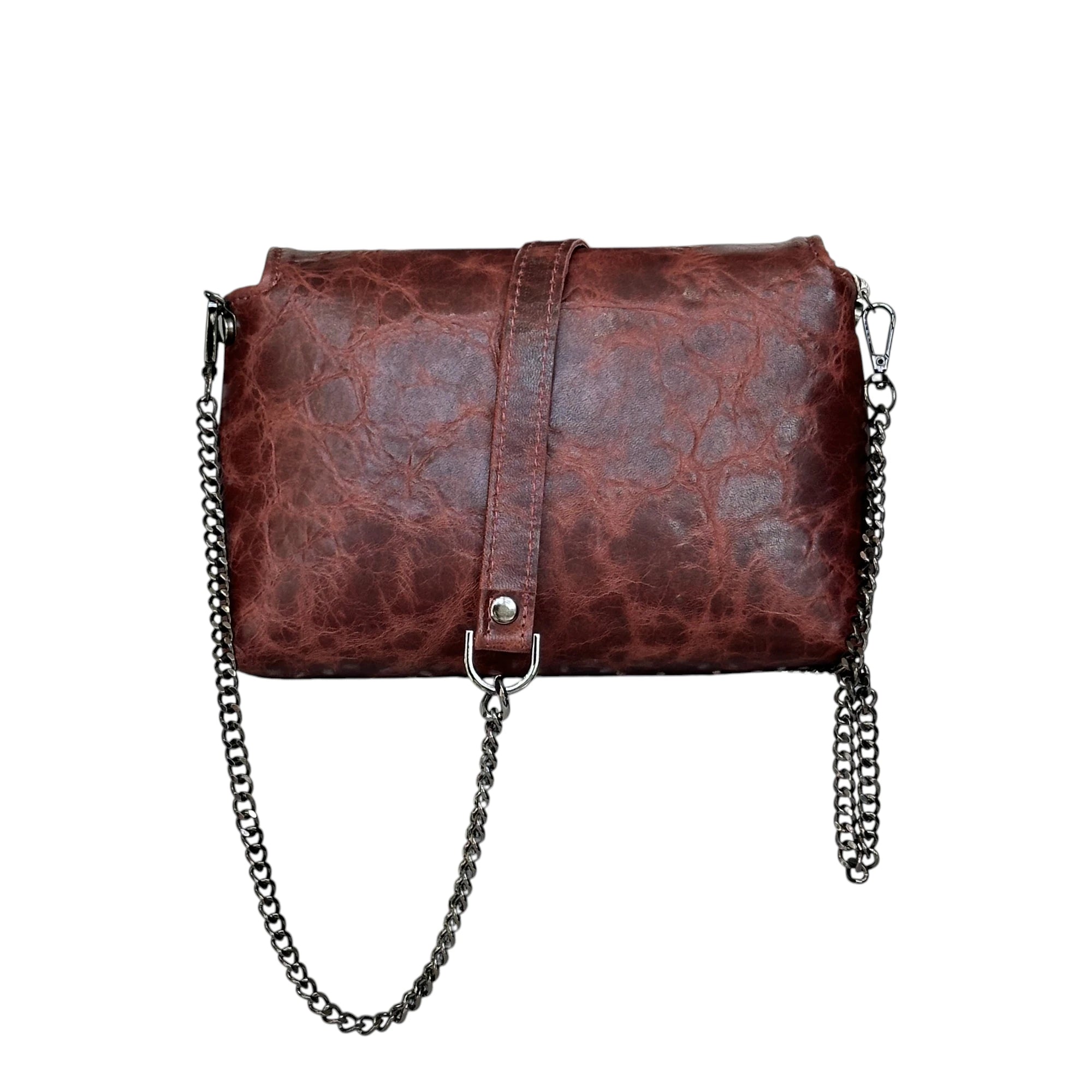 Borsa Artigianale Amada in pelle vintage cuoio con catena regolabile di Nany Magenis