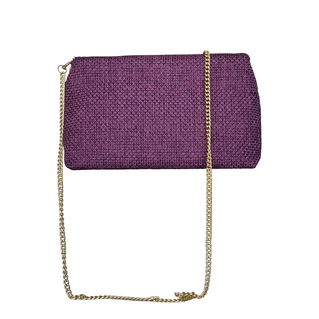 Borsa Artigianale Amada in tessuto glitter viola con catena dorata regolabile di Nany Mageniso