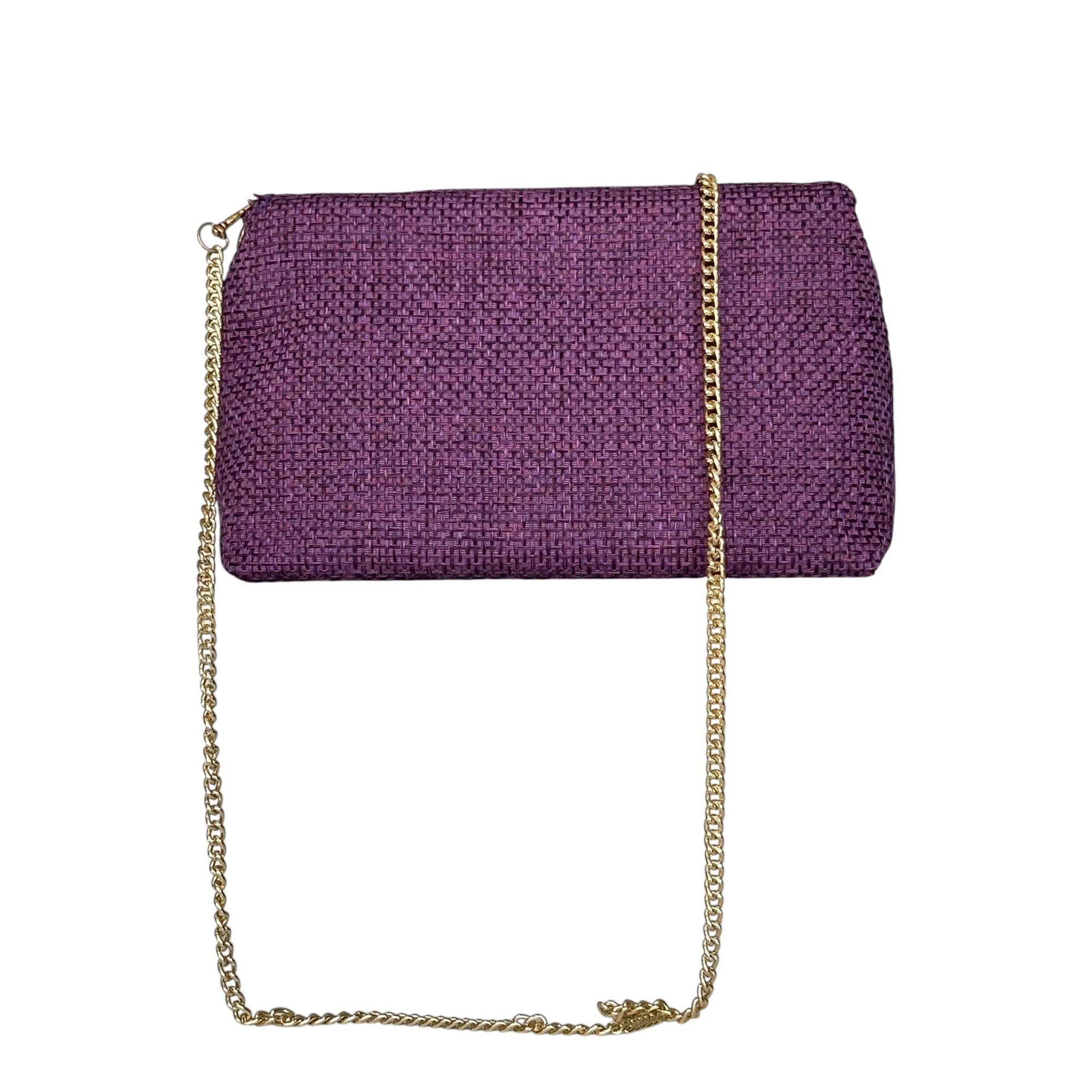 Borsa Artigianale Amada in tessuto glitter viola con catena dorata regolabile di Nany Mageniso