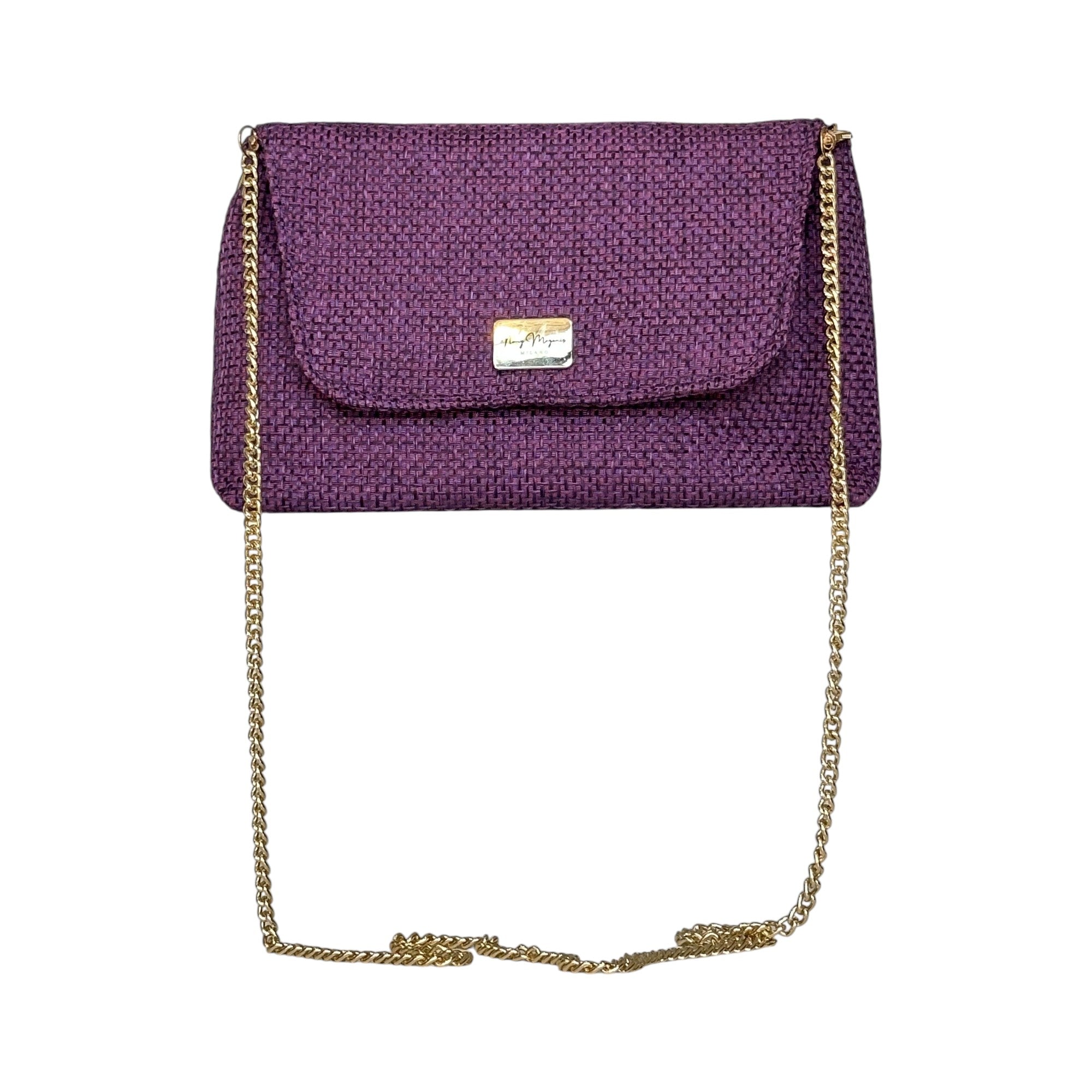 Borsa Artigianale Amada in tessuto glitter viola a tracolla e spalla di Nany Magenis