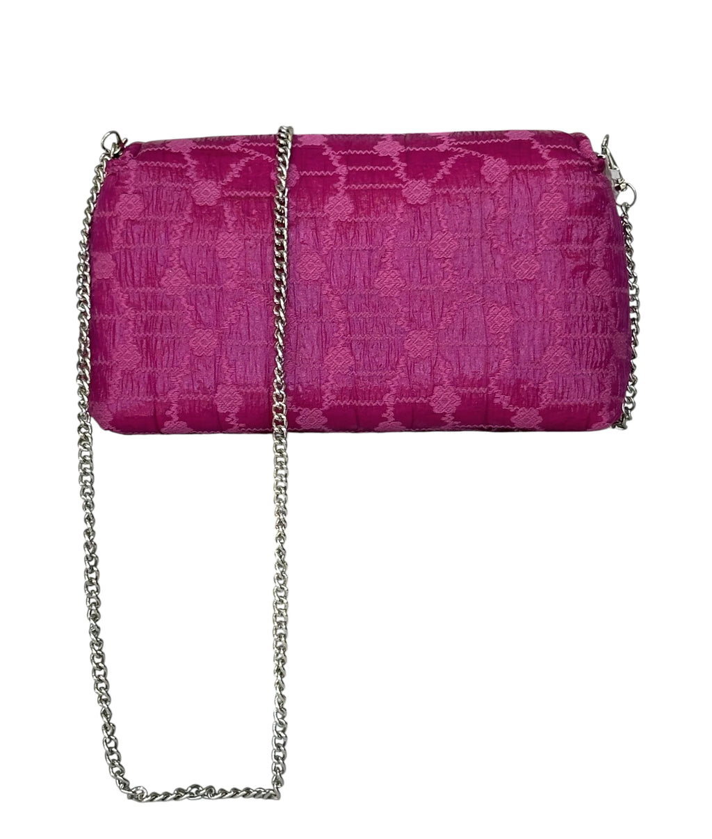 Borsa Artigianale Amada in tessuto jacquard fucsia con catena regolabile di Nany Magenis