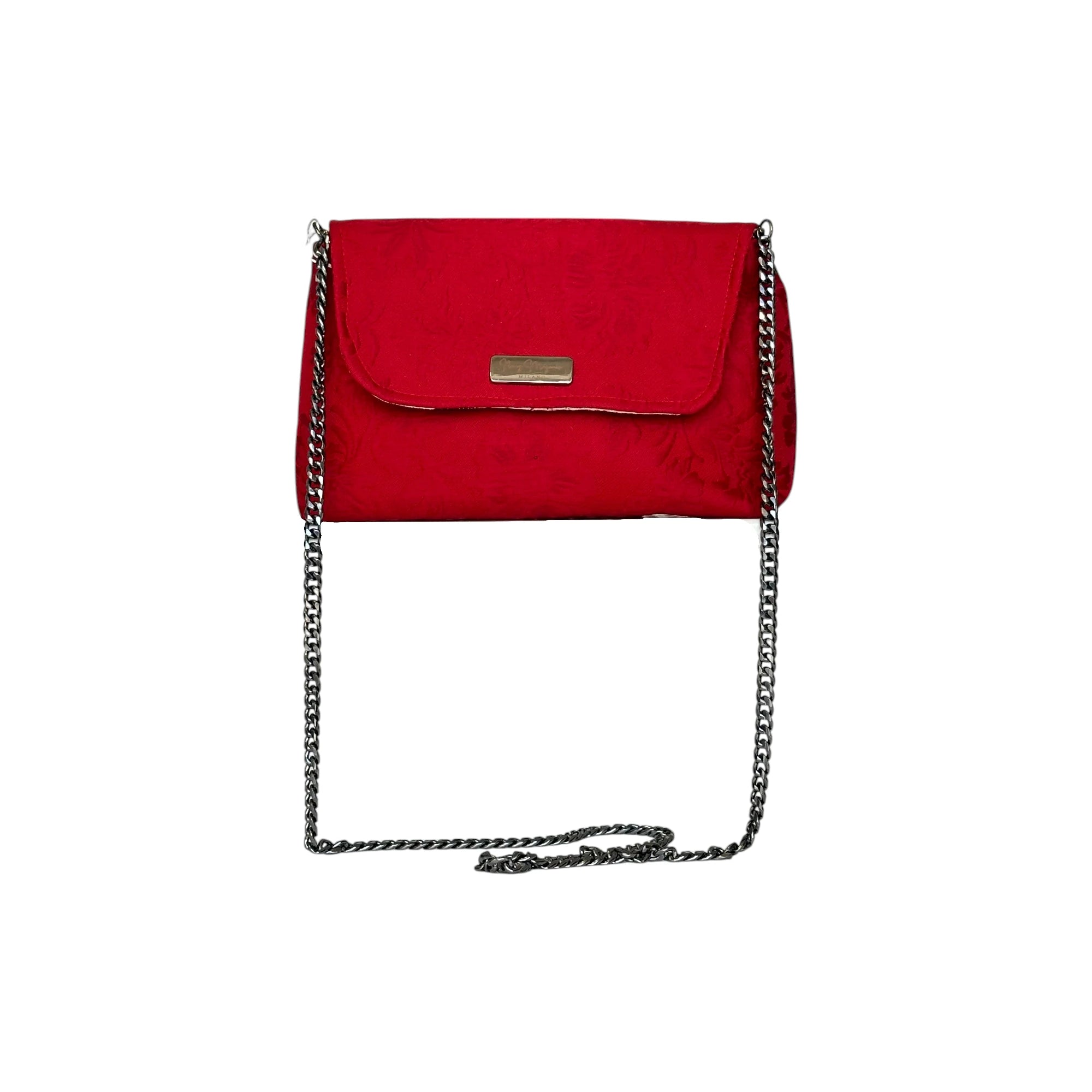 Borsa Artigianale Amada in tessuto rosso damascato a tracolla e a spalla di Nany Magenis