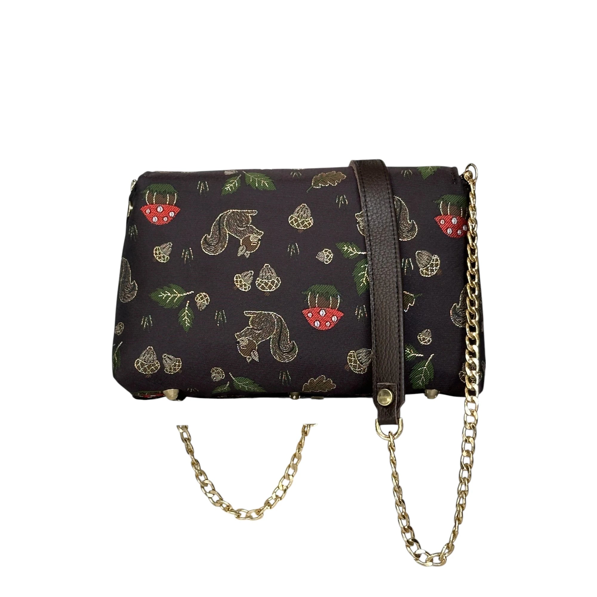 Borsa Artigianale Amada in tessuto con trama animalier nero con catena regolabile di Nany Magenis