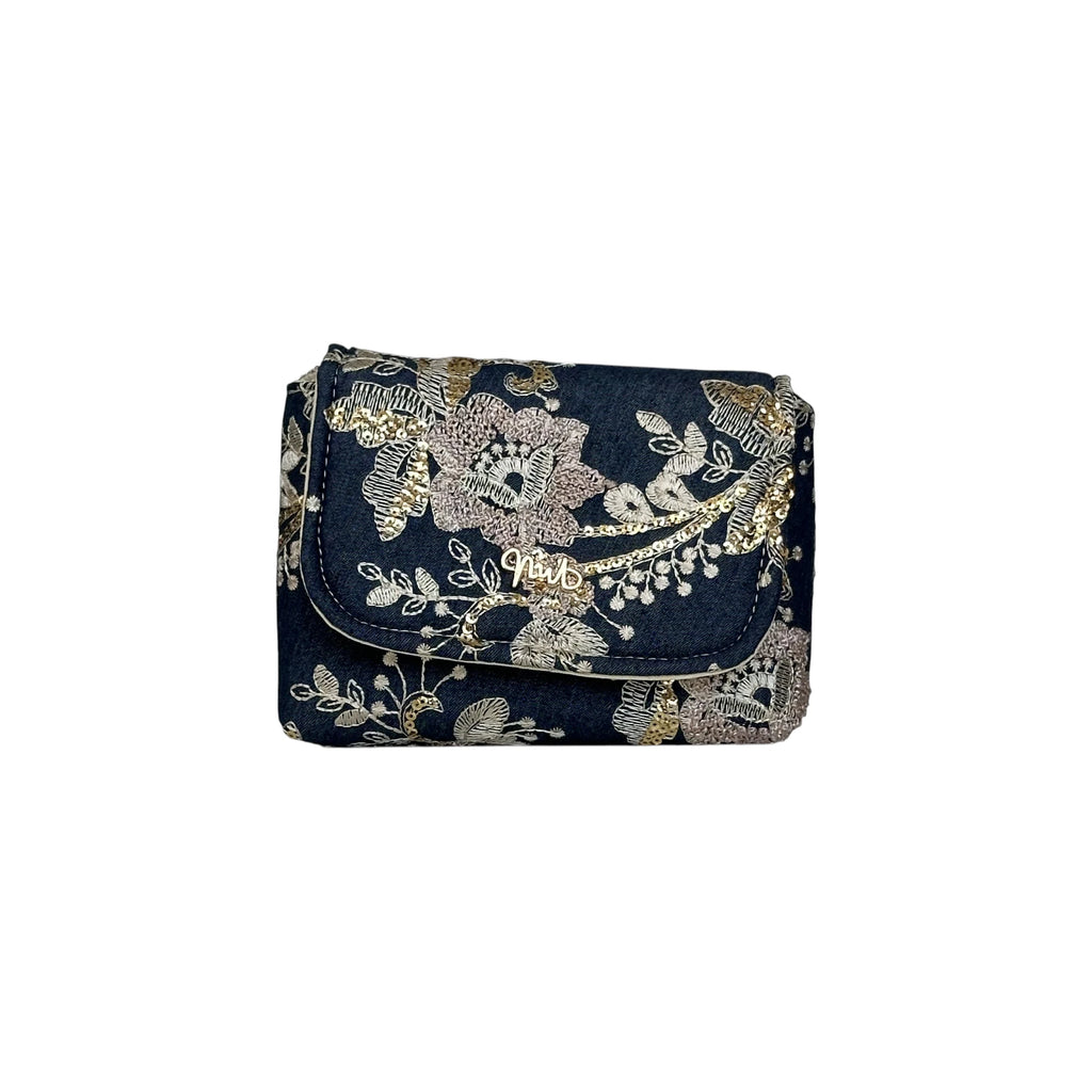 Borsa Artigianale Amada in jeans con fiori oro di Nany Magenis
