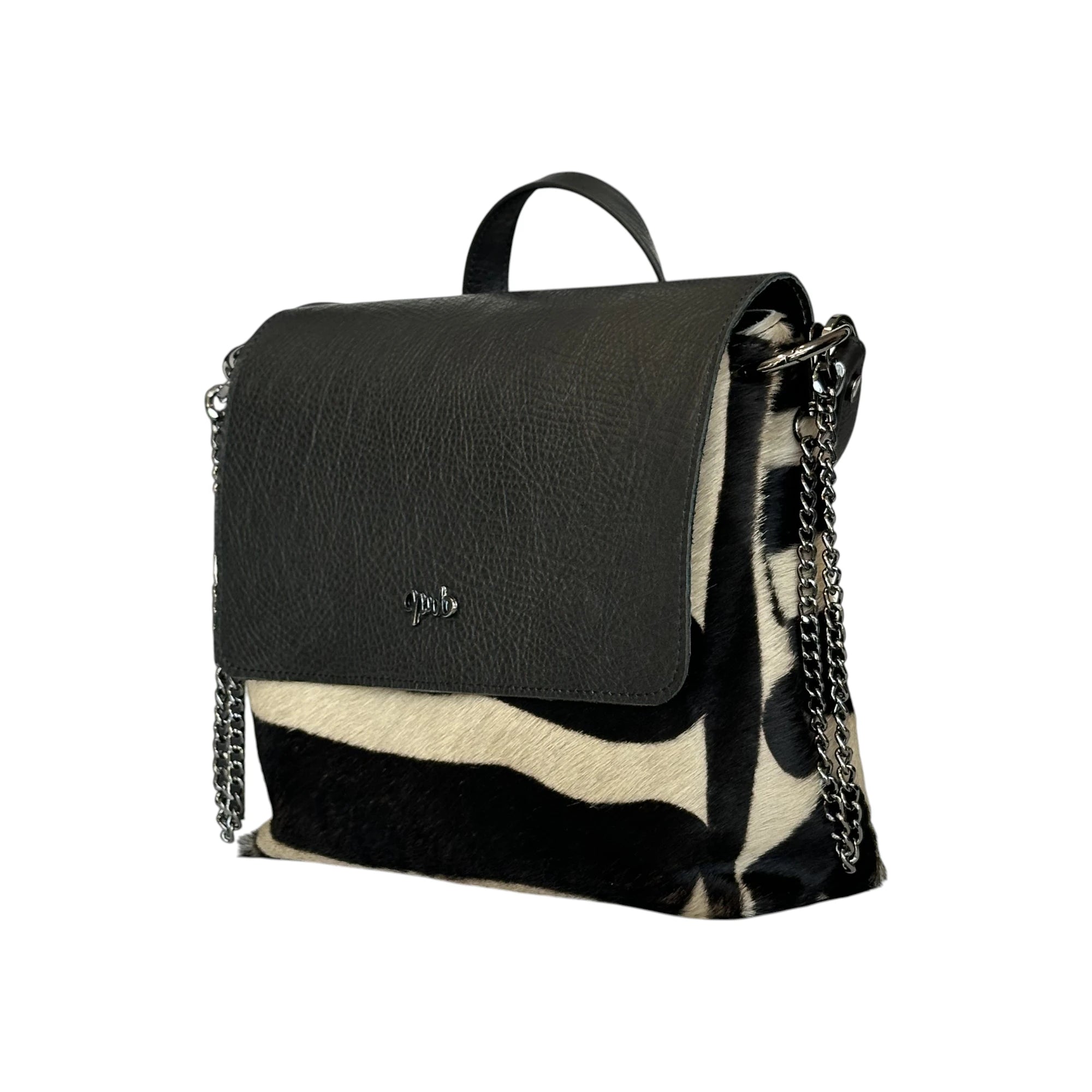 Borsa Artigianale Amada in pelle di Cavallino Zebrato e Pelle Nera trasportabilità a mano di Nany Magenis