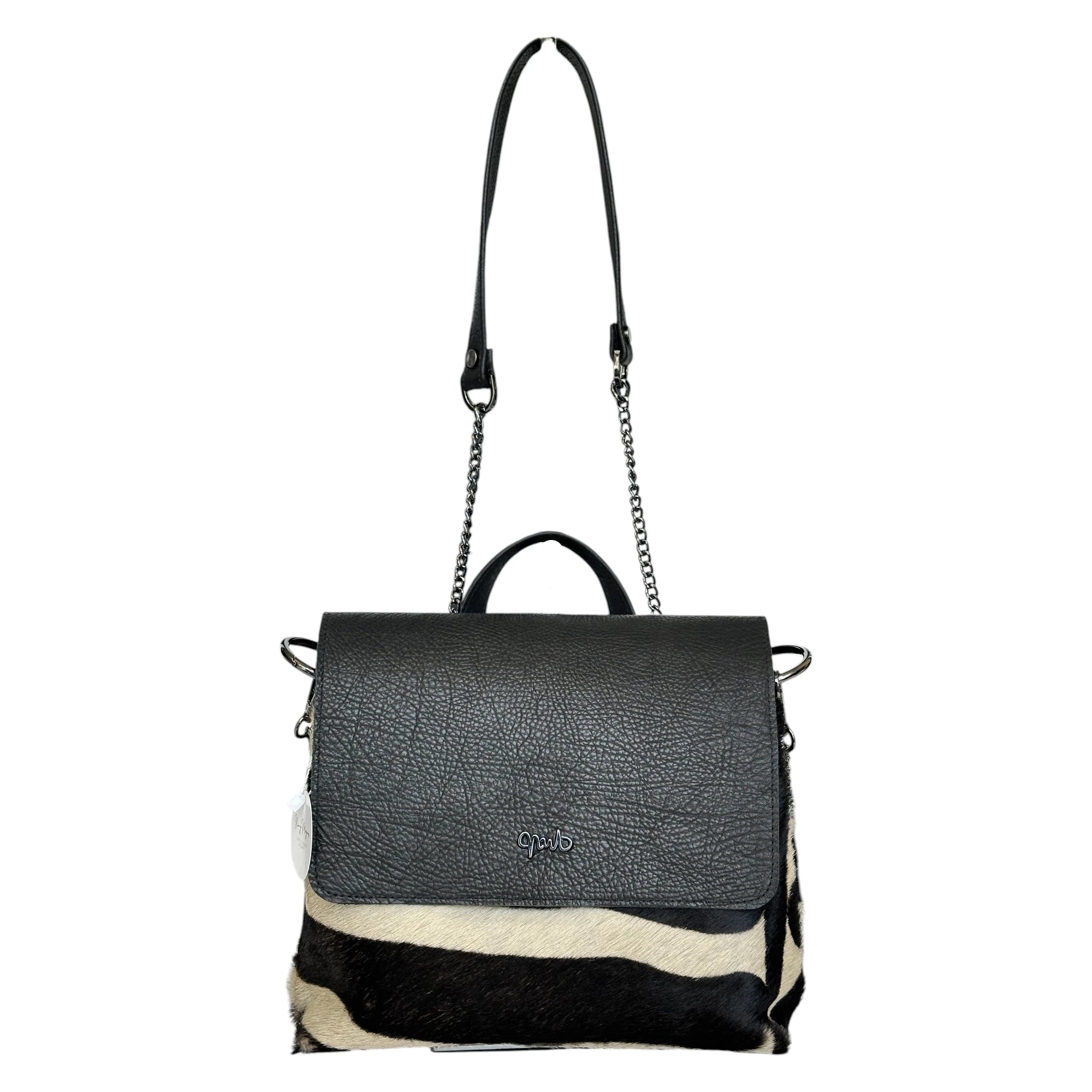 Borsa Artigianale Amada in pelle di Cavallino Zebrato e Pelle Nera a tracolla e a spalla di Nany Magenis