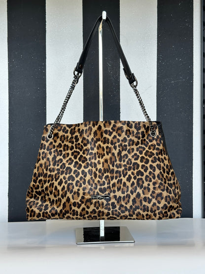 Borsa artigianale a spalla e tracolla in vera pelle con fantasia animalier leopardata e retro in pelle. Modello Ismi di Nany Magenis