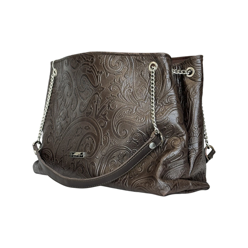 Borsa Artigianale Ismi in pelle marrone a tracolla e spalla di Nany Magenis