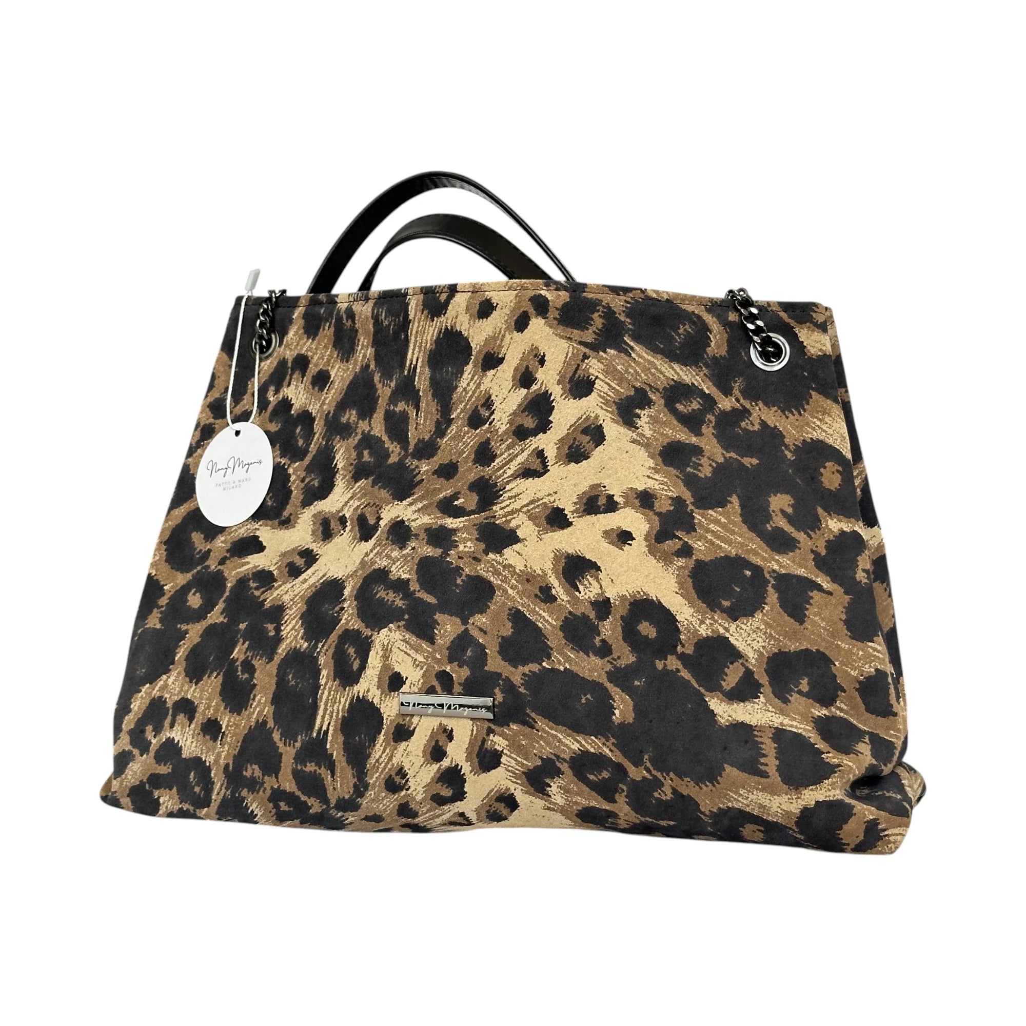 Borsa Artigianale Ismi in tessuto animalier e manici in pelle di Nany Magenis