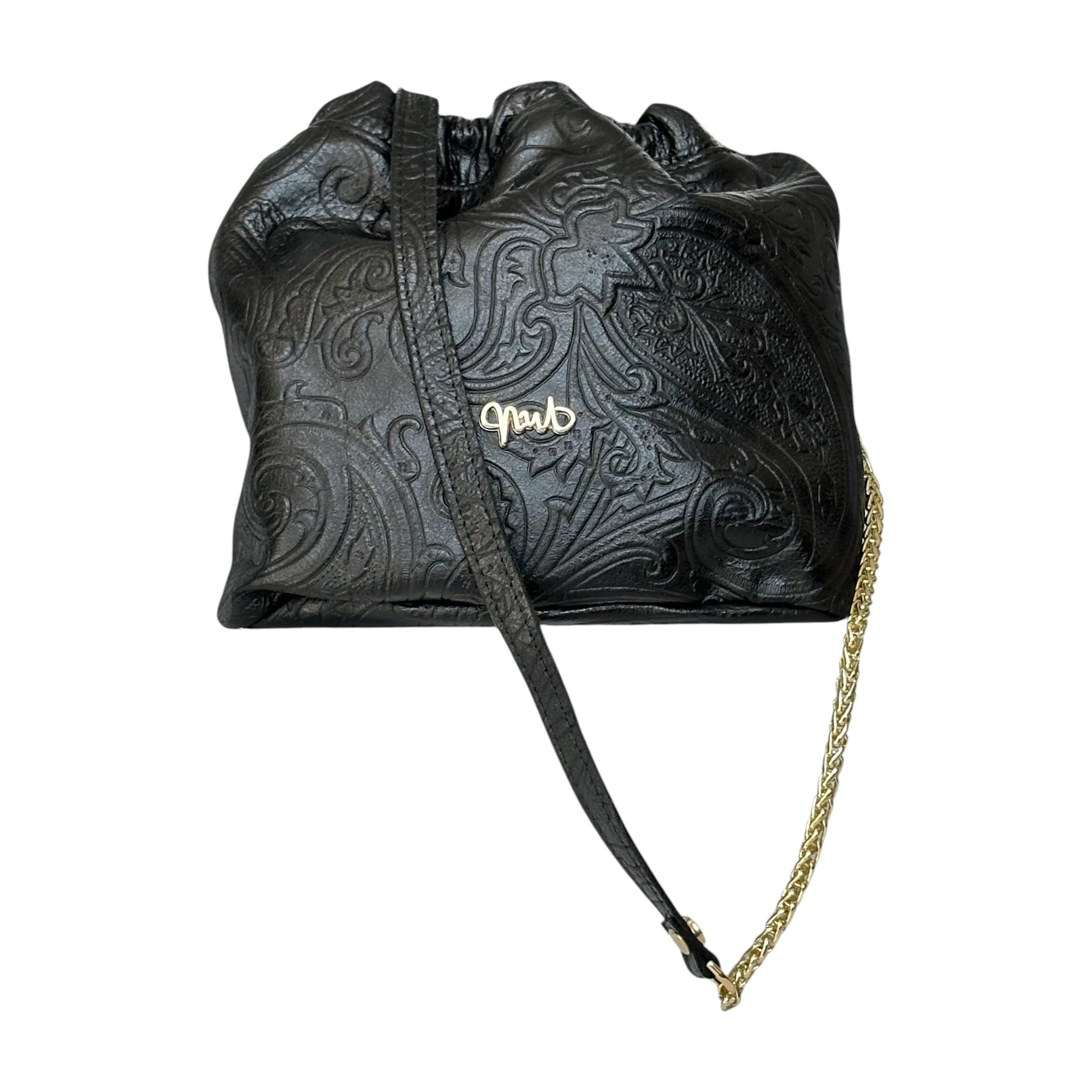 Borsa Artigianale a Secchiello a tracolla effetto nero barocco in rilievo di Nany Magenis
