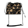 Borsa Artigianale a Secchiello in pelle  con stampa geometrica triangolare nera e bronzo di Nany Magenis