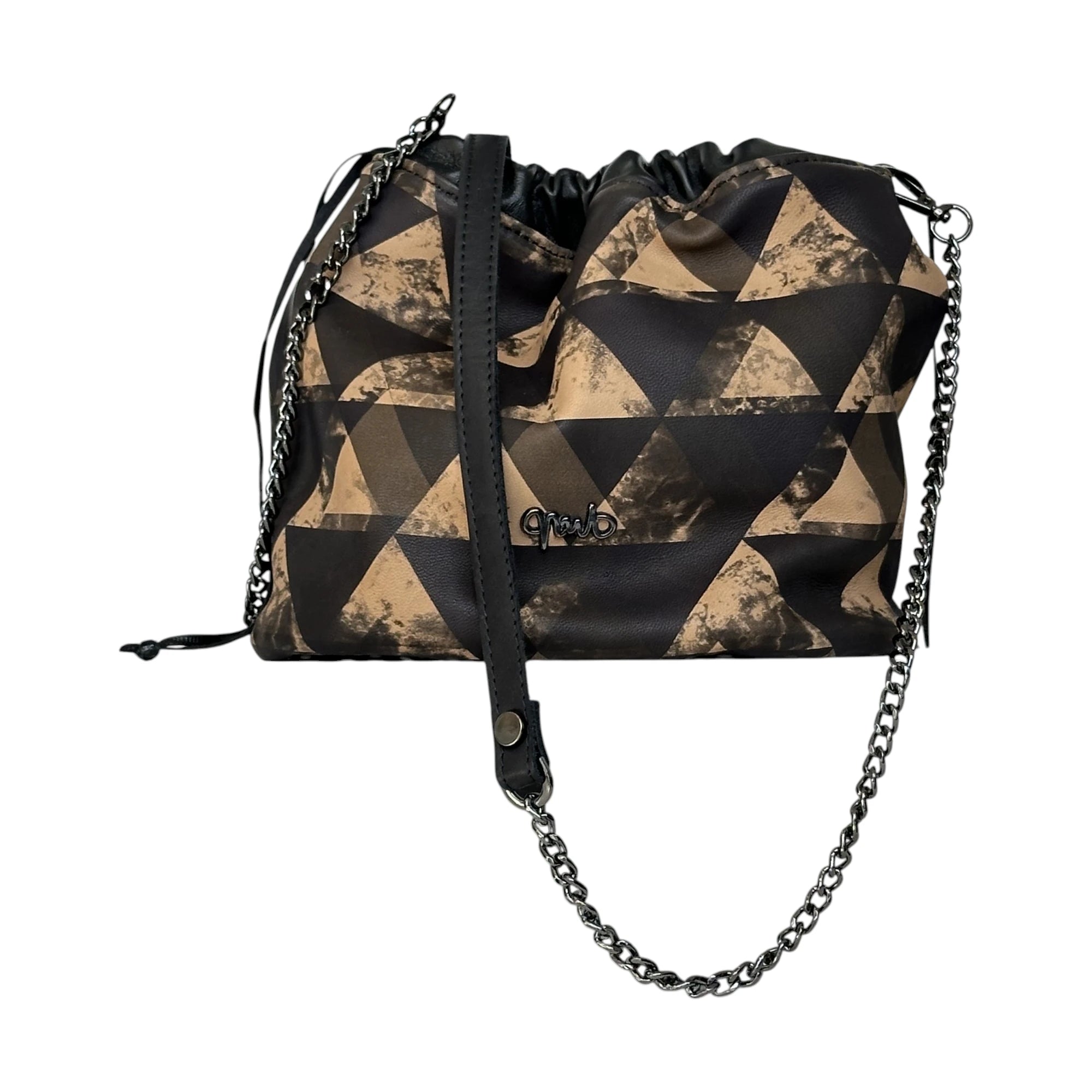 Borsa Artigianale a Secchiello a tracolla in pelle con effetto mosaico bronzeo di Nany Magenis