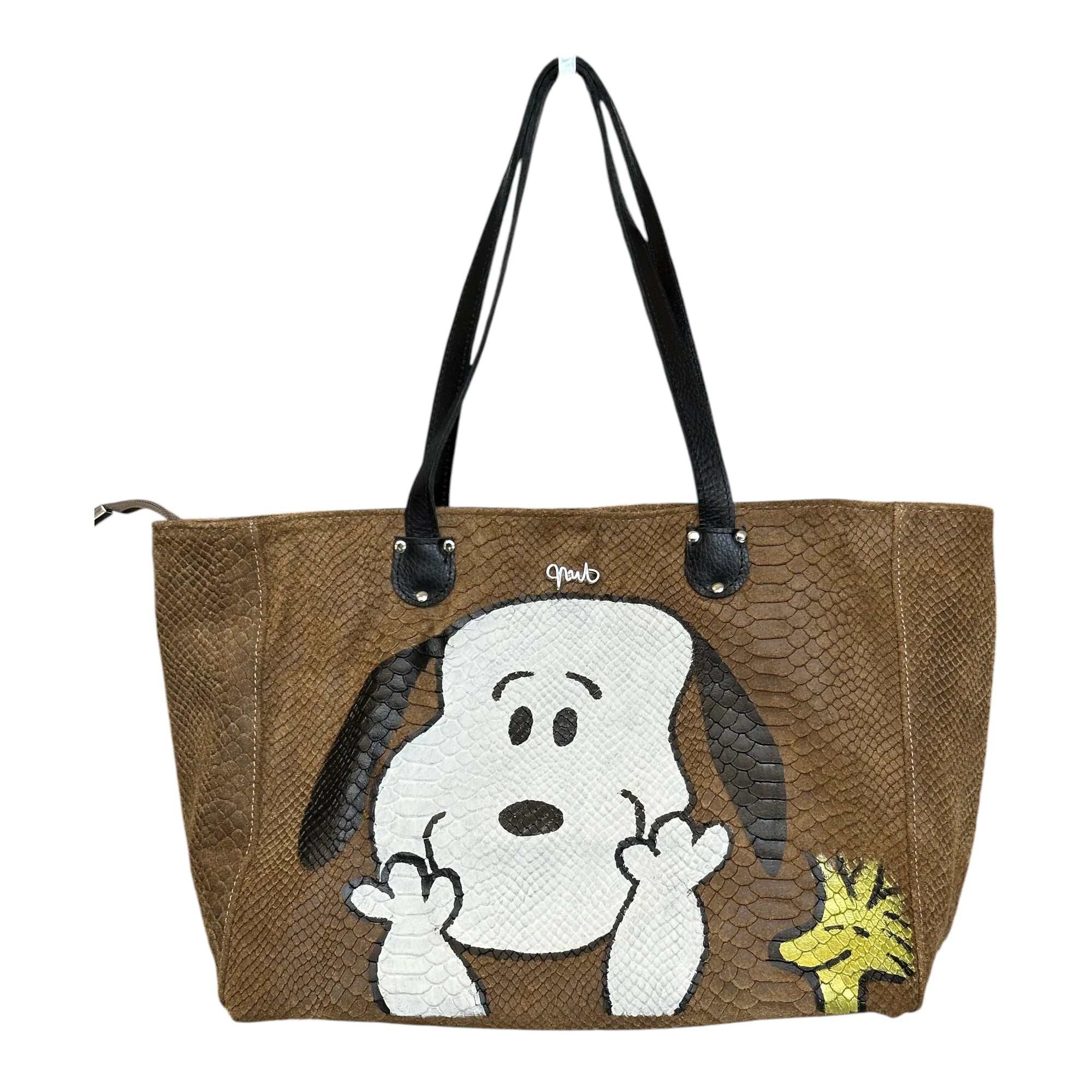 Borsa Artigianale Terry Idol in pelle pitonato con disegno Snoopy e Woodstock made by Nany Magenis