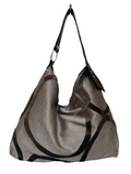 Borsa artigianale a spalla in tessuto con fantasia geometrica e di grigio. Modello Sacca di Nany Magenis